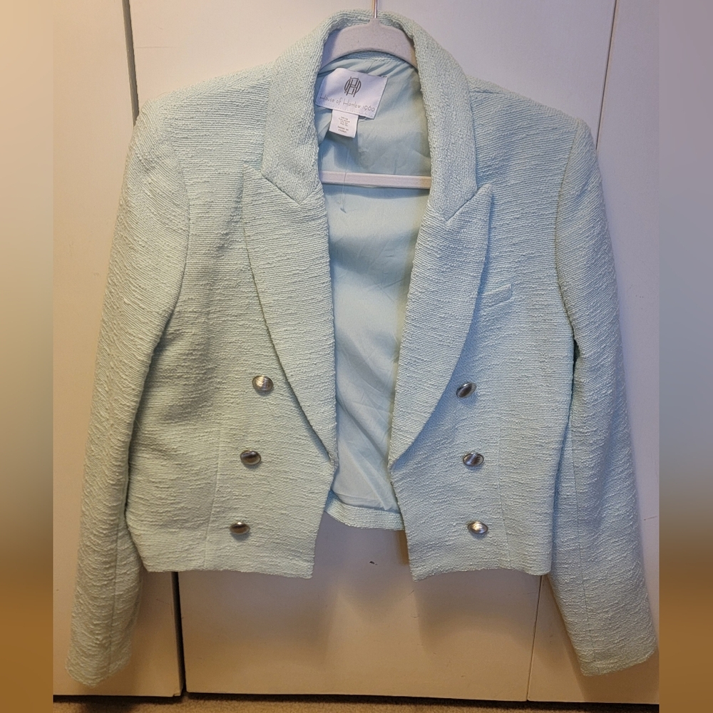 House of Harlow 1960 Mint Green Double-Breasted Slightly Cropped Blazer